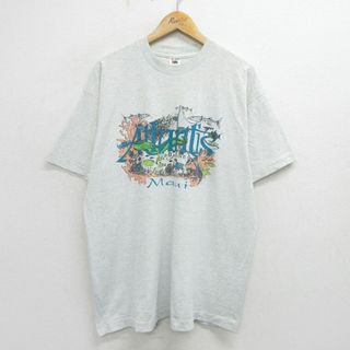 フルーツオブザルーム(FRUIT OF THE LOOM)のXL★古着 フルーツオブザルーム 半袖 ビンテージ Tシャツ メンズ 90年代 90s 魚 アトランティス 大きいサイズ クルーネック USA製 薄グレー 霜降り 24jun01 中古(Tシャツ/カットソー(半袖/袖なし))