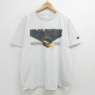 XL★古着 半袖 ビンテージ Tシャツ メンズ 90年代 90s セントマイケルズマウント アメフト コットン クルーネック USA製 薄グレー 霜降り 24jun01 中古(Tシャツ/カットソー(半袖/袖なし))