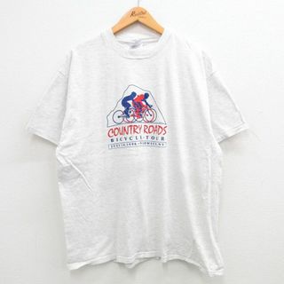 ヘインズ(Hanes)のXL★古着 ヘインズ Hanes 半袖 ビンテージ Tシャツ メンズ 90年代 90s 自転車 ニューヨーク クルーネック 薄グレー 霜降り 24jun01 中古(Tシャツ/カットソー(半袖/袖なし))