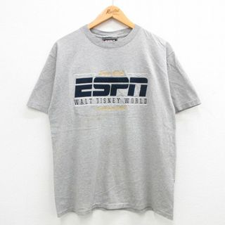 ディズニー(Disney)のXL★古着 半袖 ビンテージ Tシャツ メンズ 90年代 90s ESPN ディズニー DISNEY 刺繍 クルーネック USA製 グレー 霜降り 24jun01 中古(Tシャツ/カットソー(半袖/袖なし))