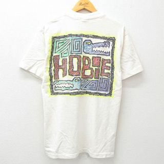 M★古着 半袖 ビンテージ Tシャツ メンズ 90年代 90s HOBiE コットン クルーネック USA製 白 ホワイト 24jun01 中古(Tシャツ/カットソー(半袖/袖なし))