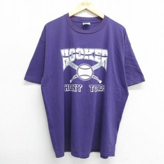 XL★古着 ジャージーズ 半袖 ビンテージ Tシャツ メンズ 00年代 00s HOOKER 野球 大きいサイズ クルーネック 紫 パープル 24jun01 中古(Tシャツ/カットソー(半袖/袖なし))