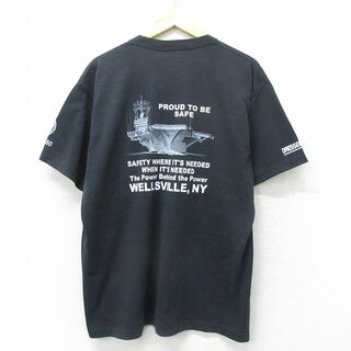 XL★古着 半袖 ビンテージ Tシャツ メンズ 90年代 90s 航空母艦 胸ポケット付き USA製 黒 ブラック 24jun01 中古(Tシャツ/カットソー(半袖/袖なし))