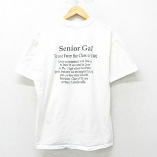 ヘインズ(Hanes)のL★古着 ヘインズ Hanes 半袖 ビンテージ Tシャツ メンズ 90年代 90s Senior コットン クルーネック USA製 白 ホワイト 24jun01 中古(Tシャツ/カットソー(半袖/袖なし))