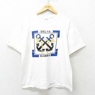 L★古着 半袖 ビンテージ Tシャツ メンズ 80年代 80s デルタ ガンマ コットン クルーネック USA製 白 ホワイト 24jun01 中古(Tシャツ/カットソー(半袖/袖なし))