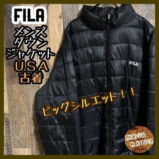 フィラ(FILA)のフィラ ダウンジャケット アウター ブラック XXL ロゴ スポーツ USA古着(ダウンジャケット)