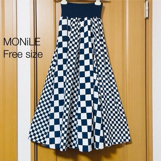MONiLE モニーレ ロングスカート/フレアスカート ネイビー チェック　新品(ロングスカート)