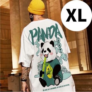 【大人気商品】XL　パンダ　ホワイト　ロゴ　メンズ　ストリート　ヒップホップ(Tシャツ/カットソー(半袖/袖なし))