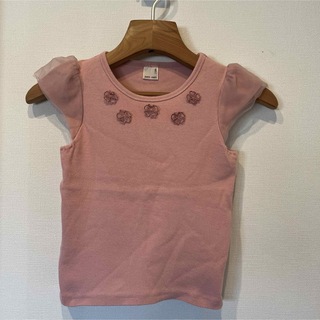 プティマイン(petit main)の女の子用petit mail半袖ピンク花120サイズTシャツ春夏(Tシャツ/カットソー)