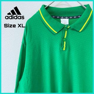 アディダス(adidas)のアディダス ポロシャツ 古着 XL ワンポイントロゴ イエロードット 緑/25(ポロシャツ)