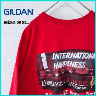 ギルダン Tシャツ 古着 2XL ゆるダボ メッセージプリント レッド/30(Tシャツ/カットソー(半袖/袖なし))