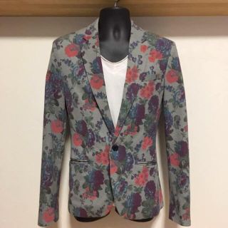 ザラ(ZARA)の美品 ZARA MAN 花柄 ジャケット メンズ グレー M(テーラードジャケット)