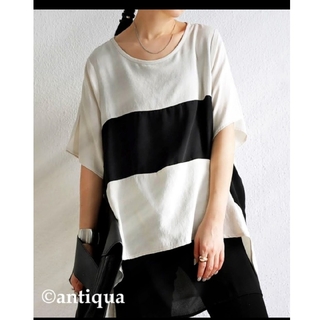 アンティカ(antiqua)のantiqua Tシャツ レディース 異素材切り替えボーダートップス(Tシャツ(半袖/袖なし))