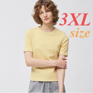 ジーユー(GU)のリブT GU ジーユー　イエロー　黄色　XXXL 3XL 半袖　Tシャツ(Tシャツ/カットソー(半袖/袖なし))