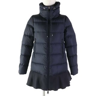 モンクレール(MONCLER)の良品☆MONCLER モンクレール VIBURNUM ヴィバーナム ウール切替 フリル ジップ スタンドカラー ダウンコート ネイビー 00 正規品 レディース(ダウンコート)