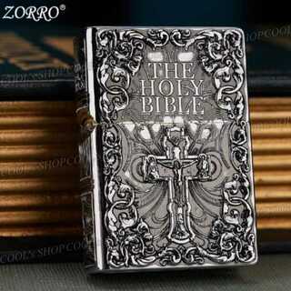 聖書 デザイン フルメタルジャケット オイルライター ZORRO 銀 zippo(タバコグッズ)