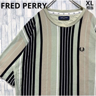 FRED PERRY - フレッドペリー ストライプ半袖Tシャツ ポロシャツ生地 M くすみグリーン 刺繍