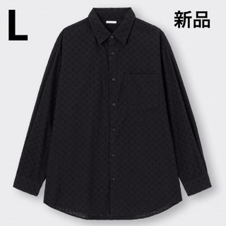 ジーユー(GU)の【新品】レースオーバーサイズシャツ(長袖) ジーユー　L ブラック　シャツ(シャツ)