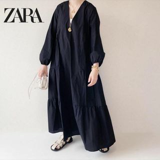 ザラ(ZARA)の未使用★ZARA パフスリーブ付きポプリンワンピース ザラ(ロングワンピース/マキシワンピース)