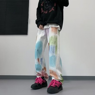【新品】デニム　パンツ　カラフル　レインボー　XL　メンズ　個性　ストリート(デニム/ジーンズ)