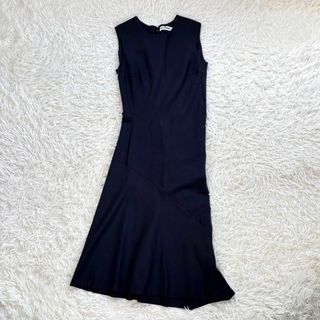 ジルサンダー(Jil Sander)の【美品】JIL SANDER ノースリーブ ロング ワンピース　切替　ネイビー(ロングワンピース/マキシワンピース)