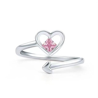 人気 リング 指輪 ハート ストーン 可愛い アクセ 変形 ピンク シルバー(リング(指輪))