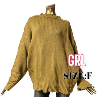 グレイル(GRL)のGRL ♥ カジュアル 無地 オーバーサイズ バックスリットダメージニット(ニット/セーター)