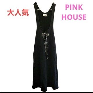 PINK HOUSE - ピンクハウス　ジャンパースカート　PINKHOUSE　ロゴ入り　ドットリボン