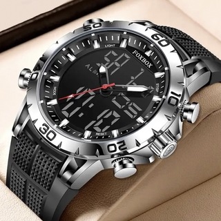 新品 FOXBOX デュアルウォッチ50M防水メンズ腕時計ブラック＆シルバー06