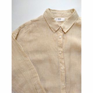 ユニクロ(UNIQLO)のユニクロ リネン100%シャツ Lサイズ ストライプシャツ(シャツ/ブラウス(長袖/七分))