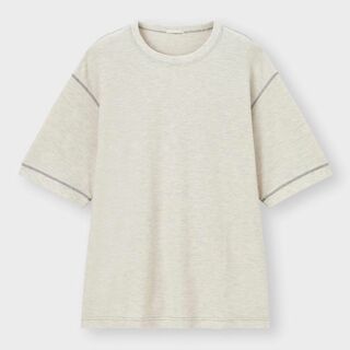 ジーユー(GU)のGU 新品未使用 5分袖ワッフルTシャツ ステッチ ナチュラルベージュ Mサイズ(Tシャツ/カットソー(半袖/袖なし))