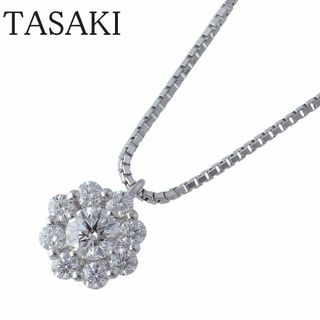 タサキ ダイヤ ネックレス フラワー D0.27ct/D0.25ct 45cm 750WG 新品仕上げ済 田崎 TASAKI【17430】