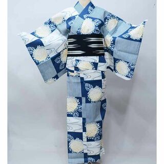 二部式 浴衣 単品 女性用 セパレート フリーサイズ 綿 白×ブルーグレー(浴衣)