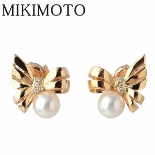 ミキモト(MIKIMOTO)のミキモト ジュ ドゥ リュバン ダイヤ パール ピアス 現行モデル PE-1701PK型 K18YG リボンモチーフ 新品仕上げ済 MIKIMOTO【16417】(ピアス)