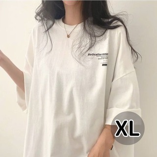 白 Tシャツ レディース カジュアル 半袖 プリント ロゴ 体系カバー 韓国(Tシャツ(半袖/袖なし))