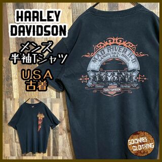 ハーレーダビッドソン(Harley Davidson)のバイクT ハーレーダビッドソン ブラック L メンズ USA古着 半袖 Tシャツ(Tシャツ/カットソー(半袖/袖なし))