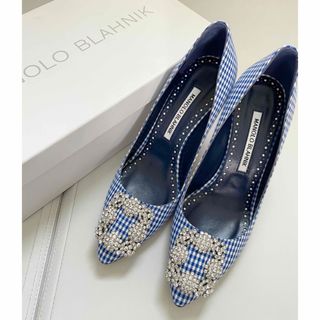 マノロブラニク(MANOLO BLAHNIK)の【新品】MANOLO BLAHNIK ハンギシパンプス ギンガムチェック ブルー(ハイヒール/パンプス)