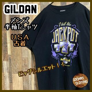ギルタン(GILDAN)の777 ハードロック ロックT メンズ ブラック XL USA古着半袖 Tシャツ(Tシャツ/カットソー(半袖/袖なし))