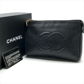 シャネル(CHANEL)の良品 CHANEL シャネル ココマーク キャビアスキン セカンド バッグ ポーチ 小物入れ ブラック a3784(ポーチ)