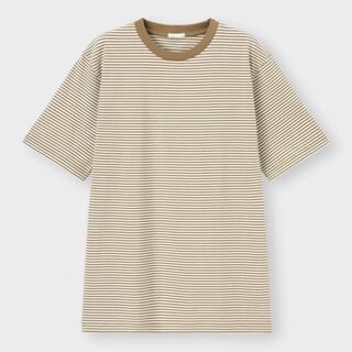 ジーユー(GU)のGU 新品未使用 コンパクトコットンボーダーTシャツ 33 KHAKI Lサイズ(Tシャツ/カットソー(半袖/袖なし))