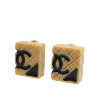 シャネル(CHANEL)の美品 シャネル カンボンライン ココマーク プラスチック GP ベージュ ブラック イヤリング 0171【中古】CHANEL(イヤリング)