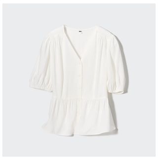 ユニクロ(UNIQLO)の新品　レーヨンローンVネックブラウス(シャツ/ブラウス(半袖/袖なし))