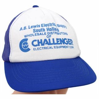 90s A.B.Lewis Electrical Supply WHOLESALE DISTRIBUTORS OF CHALLENGER ツートン 切り替え メッシュキャップ 青×白★ビンテージ(キャップ)