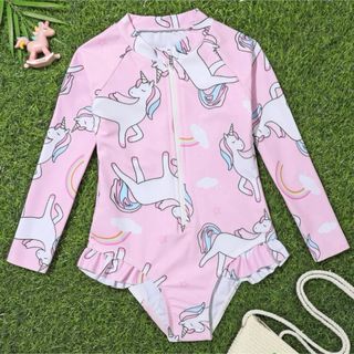 シーイン(SHEIN)の【新品】ユニコーン プリント ワンピース水着 ガールズ 幼児 子供用 110(水着)