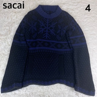 sacai - sacai ニット　セーター　ネイビー　ウール　サイズ4  大きいサイズ　厚手