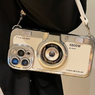 【送料無料】　スマホカバー　iPhone15　camera　ケース　白　おしゃれ(モバイルケース/カバー)