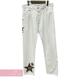 クロムハーツ(Chrome Hearts)のCHROME HEARTS Leopard Star Patch Denim Pants クロムハーツ レオパード スターパッチ デニムパンツ ジーンズ レオパードパッチ 星柄 ヒョウ柄 リーバイスボディ ボタンフライ ホワイト サイズ34【240601】【中古-A】【me04】(スラックス/スーツパンツ)