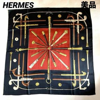 エルメス(Hermes)のHERMES カレ90 CANNES&POMMEAUX ステッキ柄　大判スカーフ(バンダナ/スカーフ)