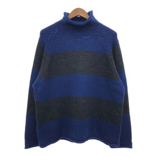 J.Crew - 90年代 J.CREW ジェイクルー ロールネック ウール ボーダー セーター ブルー (メンズ L) 中古 古着 Q8654