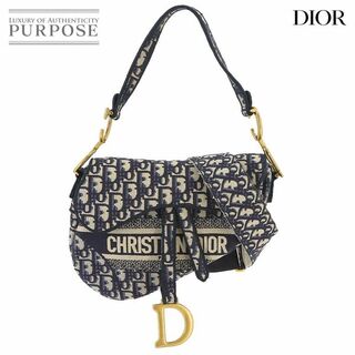 新品同様 クリスチャン ディオール Christian Dior オブリーク サドル 2way ショルダー バッグ キャンバス ネイビー VLP 90234659